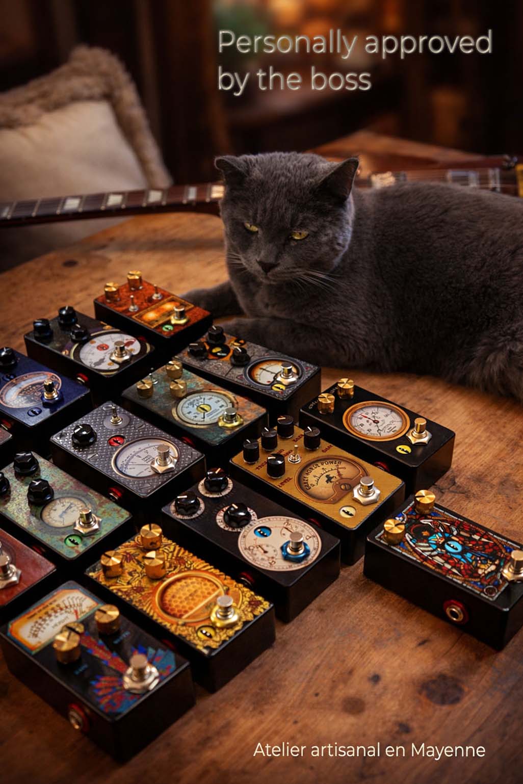 The Boss Cat approves each pedal Stomp Cats